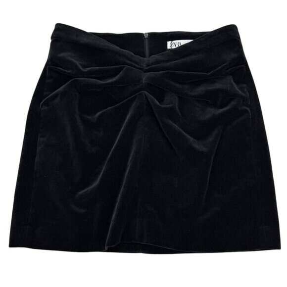 Zara Ruched Velvet High Waisted Skirt Size Small - Picture 2 of 4